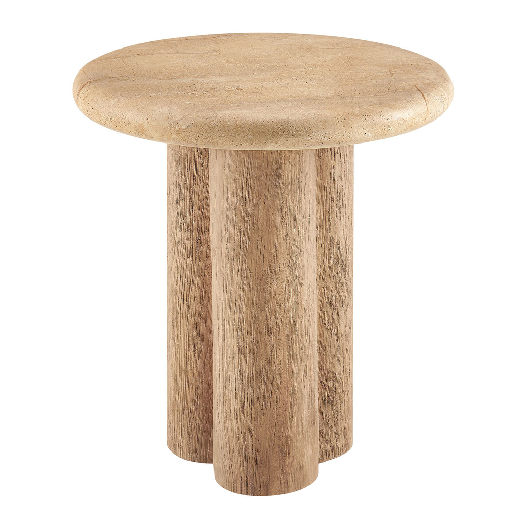 Tori 20 Inch Round Indoor and Outdoor Patio Side Table - Travertine