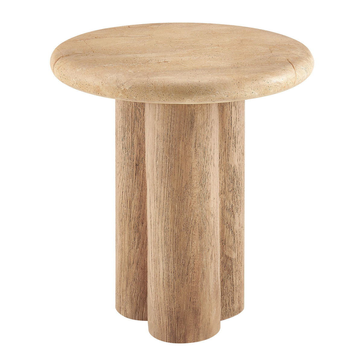 Tori 20 Inch Round Indoor and Outdoor Patio Side Table - Travertine