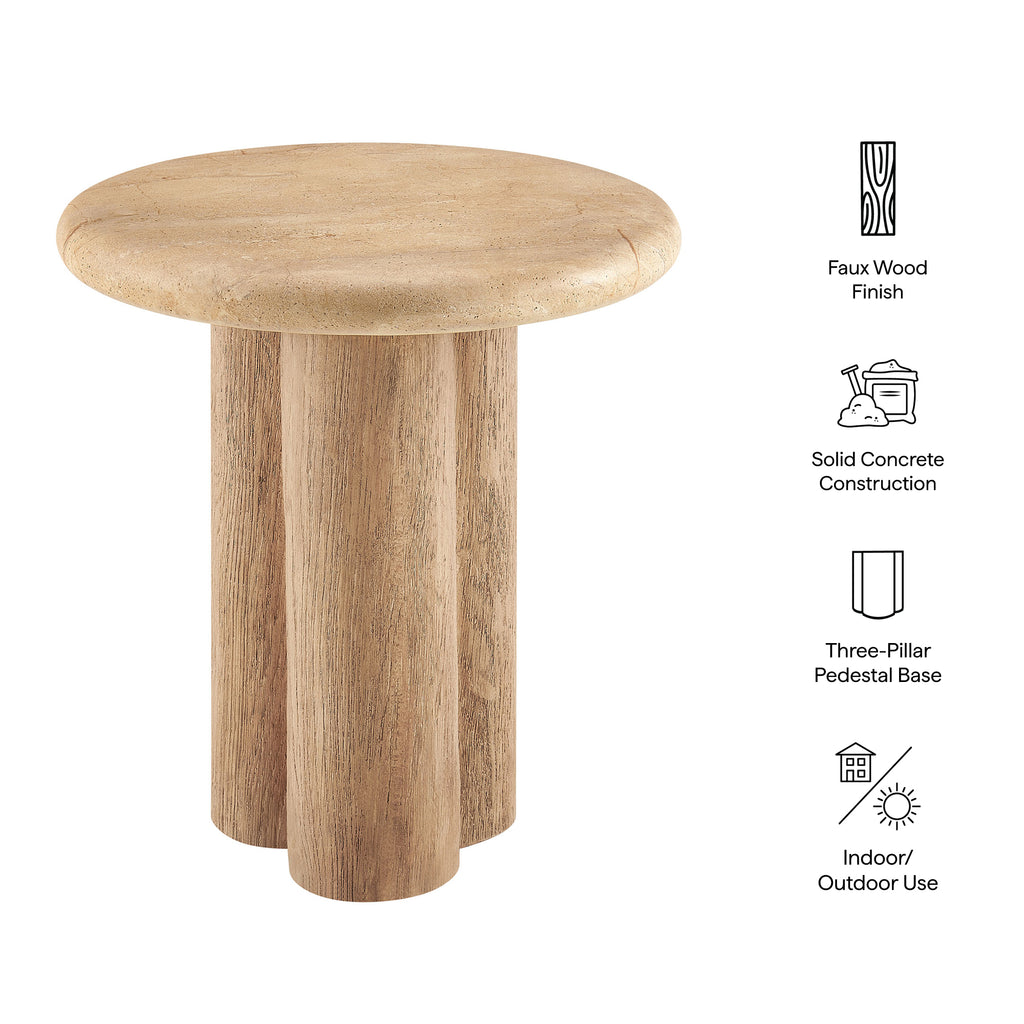 Tori 20 Inch Round Indoor and Outdoor Patio Side Table - Travertine