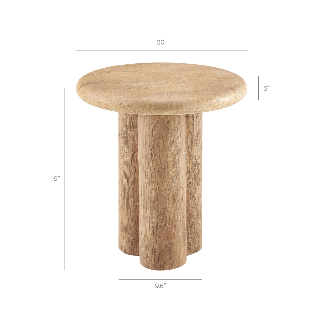 Tori 20 Inch Round Indoor and Outdoor Patio Side Table - Travertine