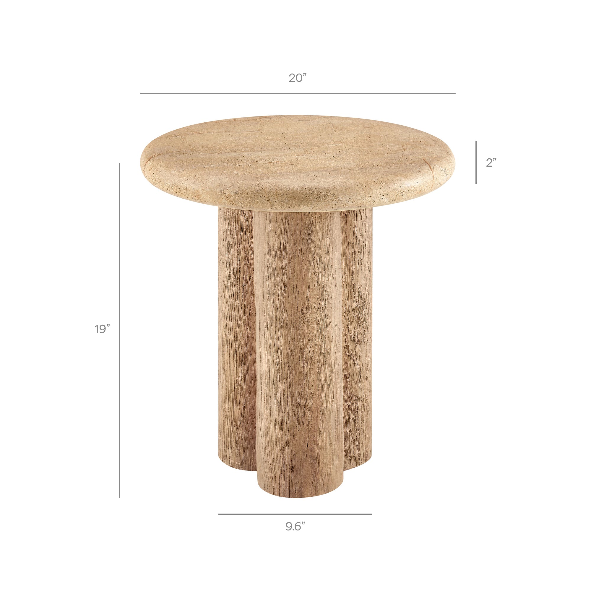 Tori 20 Inch Round Indoor and Outdoor Patio Side Table - Travertine