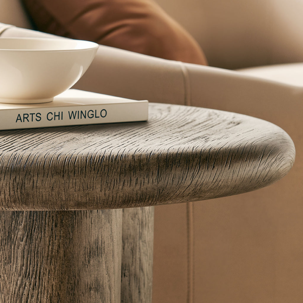 Tori 20 Inch Round Indoor and Outdoor Patio Side Table - Weathered Walnut