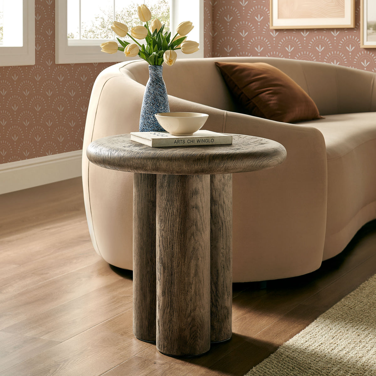 Tori 20 Inch Round Indoor and Outdoor Patio Side Table - Weathered Walnut