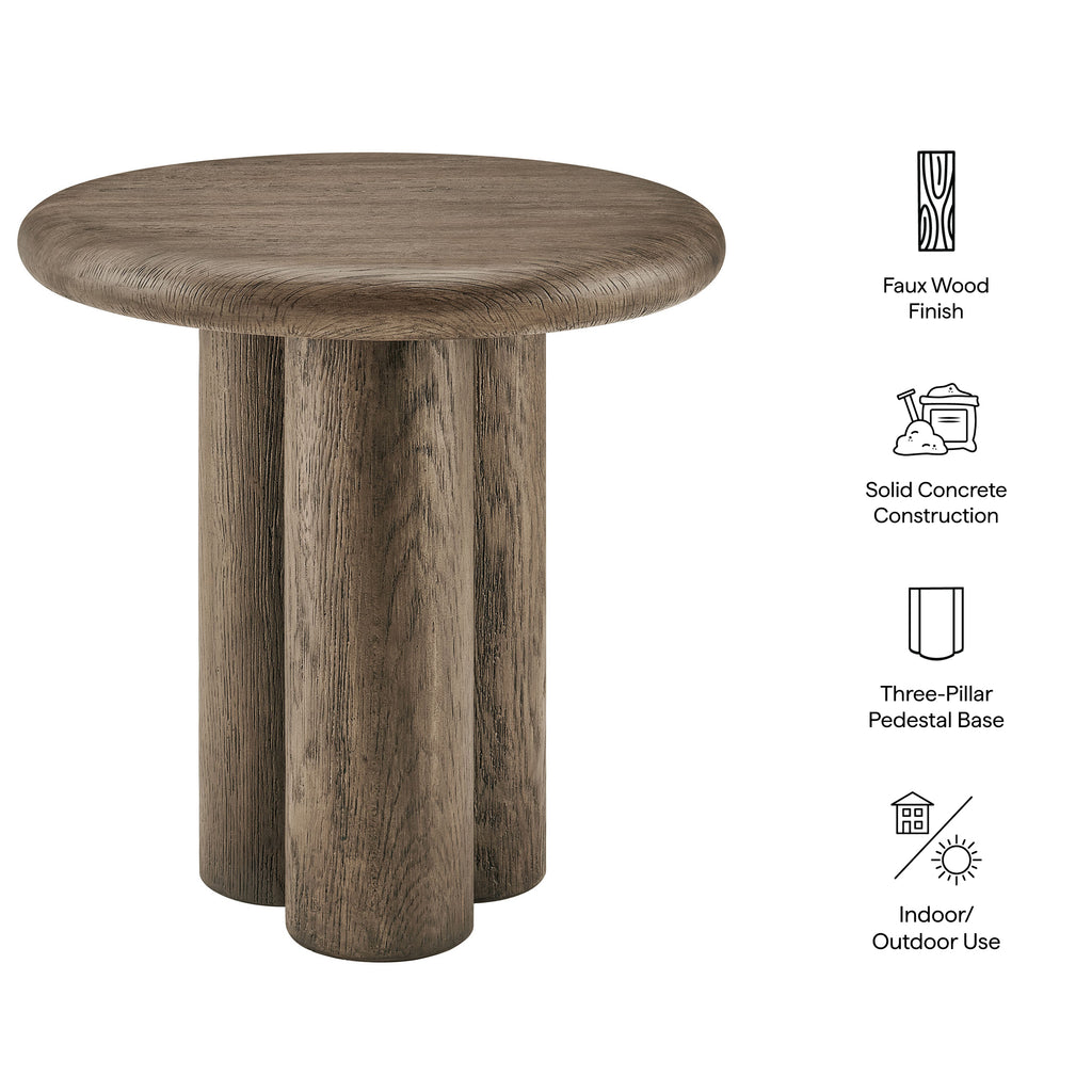 Tori 20 Inch Round Indoor and Outdoor Patio Side Table - Weathered Walnut