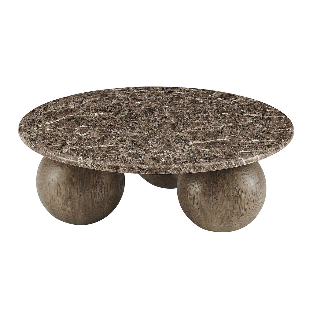 Pietra Indoor Outdoor Patio Round Coffee Table - Dark Emperador Marble