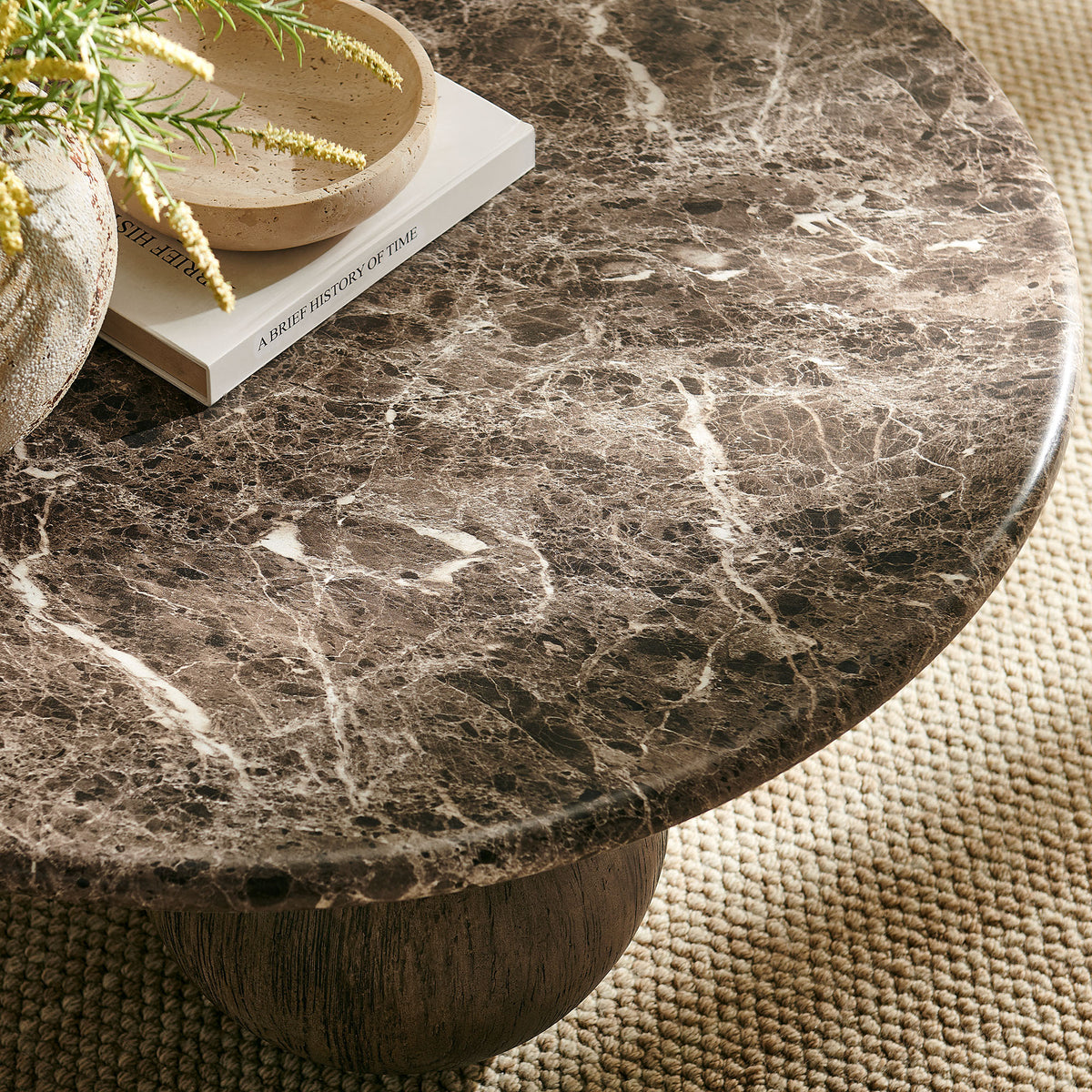 Pietra Indoor Outdoor Patio Round Coffee Table - Dark Emperador Marble
