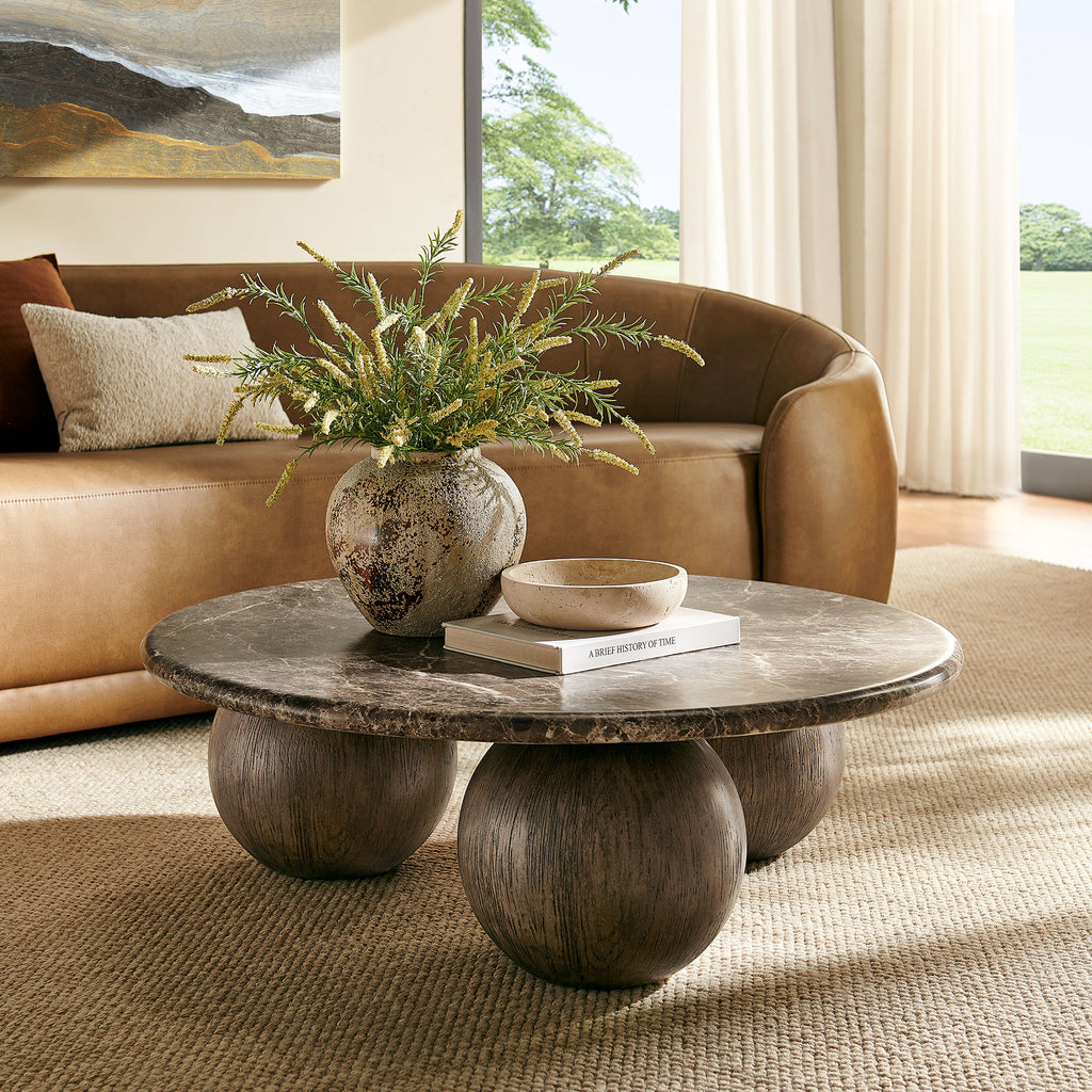 Pietra Indoor Outdoor Patio Round Coffee Table - Dark Emperador Marble