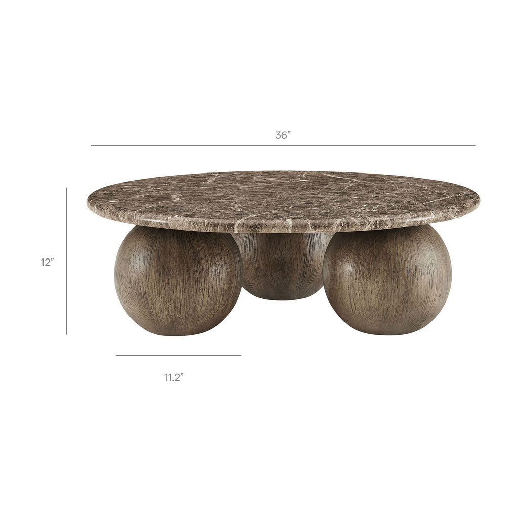 Pietra Indoor Outdoor Patio Round Coffee Table - Dark Emperador Marble