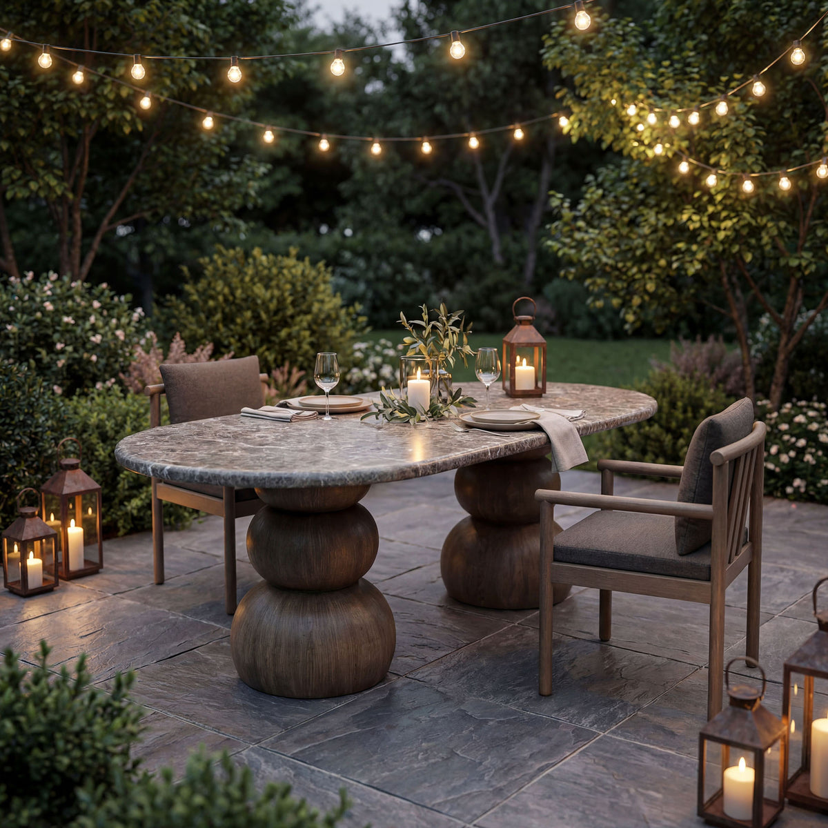 Pietra Indoor Outdoor Patio Oval Dining Table - Dark Emperador Marble