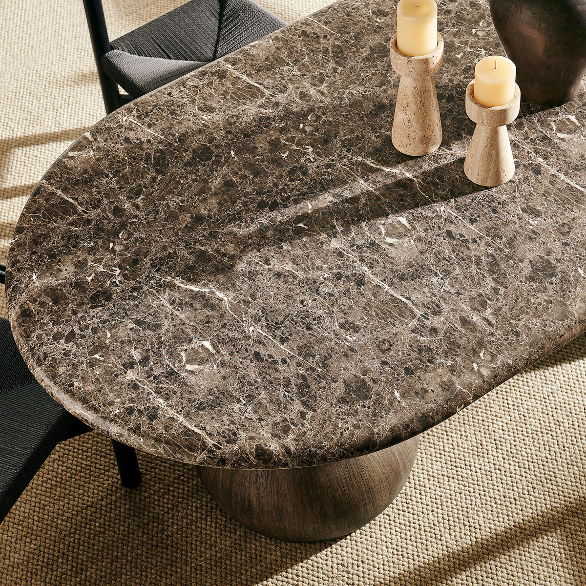Pietra Indoor Outdoor Patio Oval Dining Table - Dark Emperador Marble
