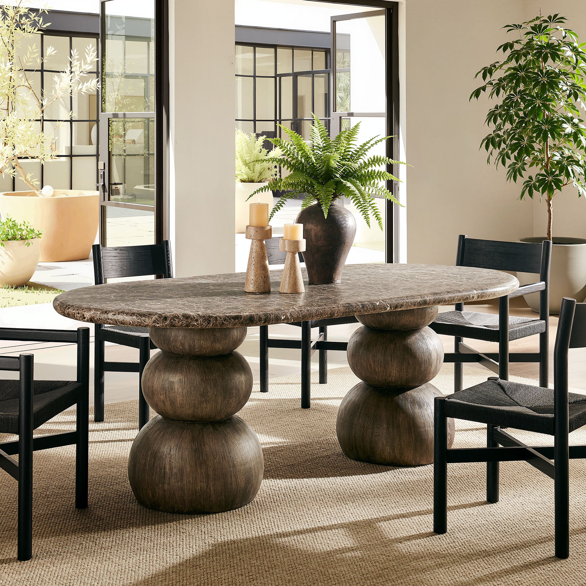 Pietra Indoor Outdoor Patio Oval Dining Table - Dark Emperador Marble