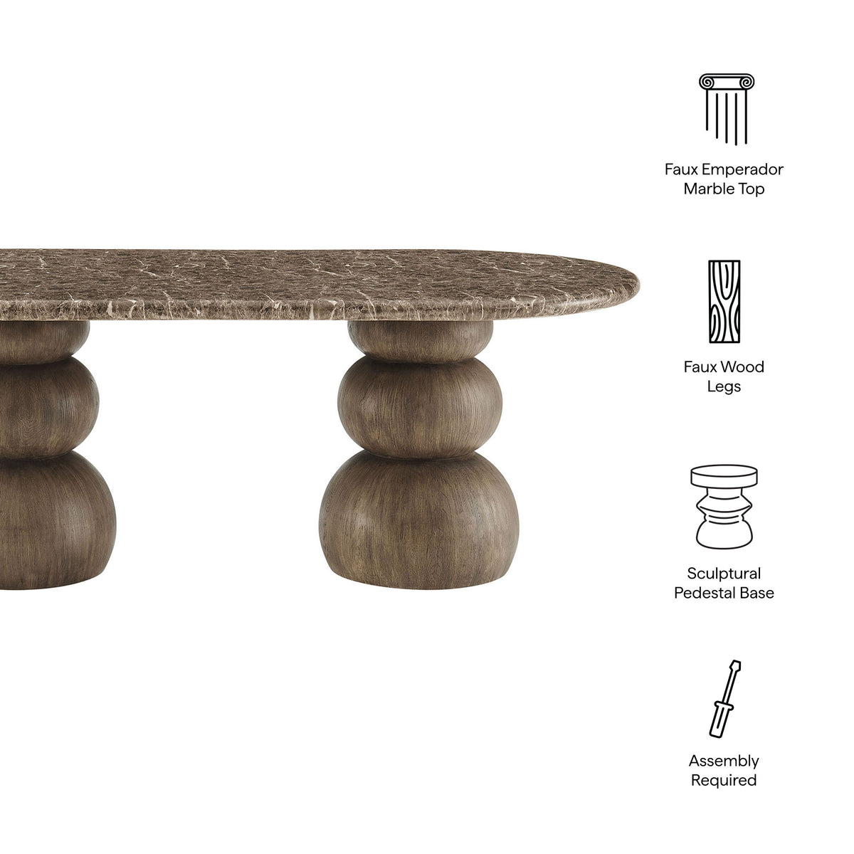 Pietra Indoor Outdoor Patio Oval Dining Table - Dark Emperador Marble