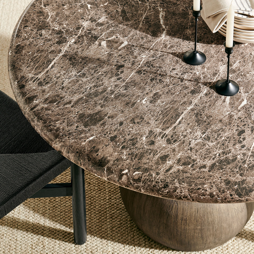Pietra Indoor Outdoor Patio Round Dining Table - Dark Emperador Marble