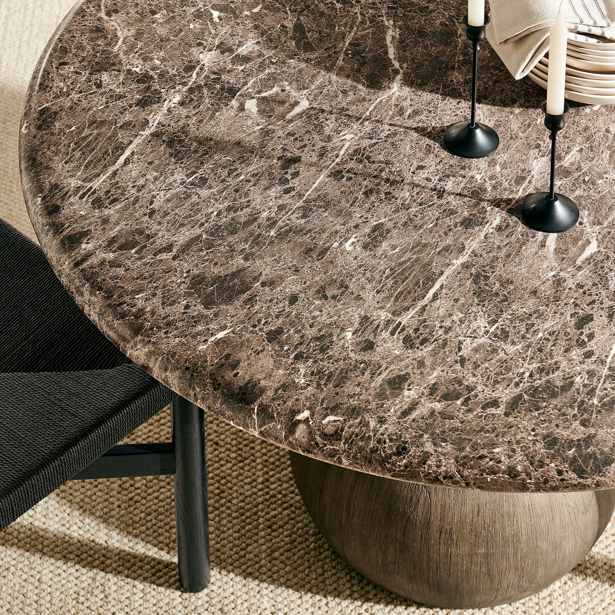 Pietra Indoor Outdoor Patio Round Dining Table - Dark Emperador Marble