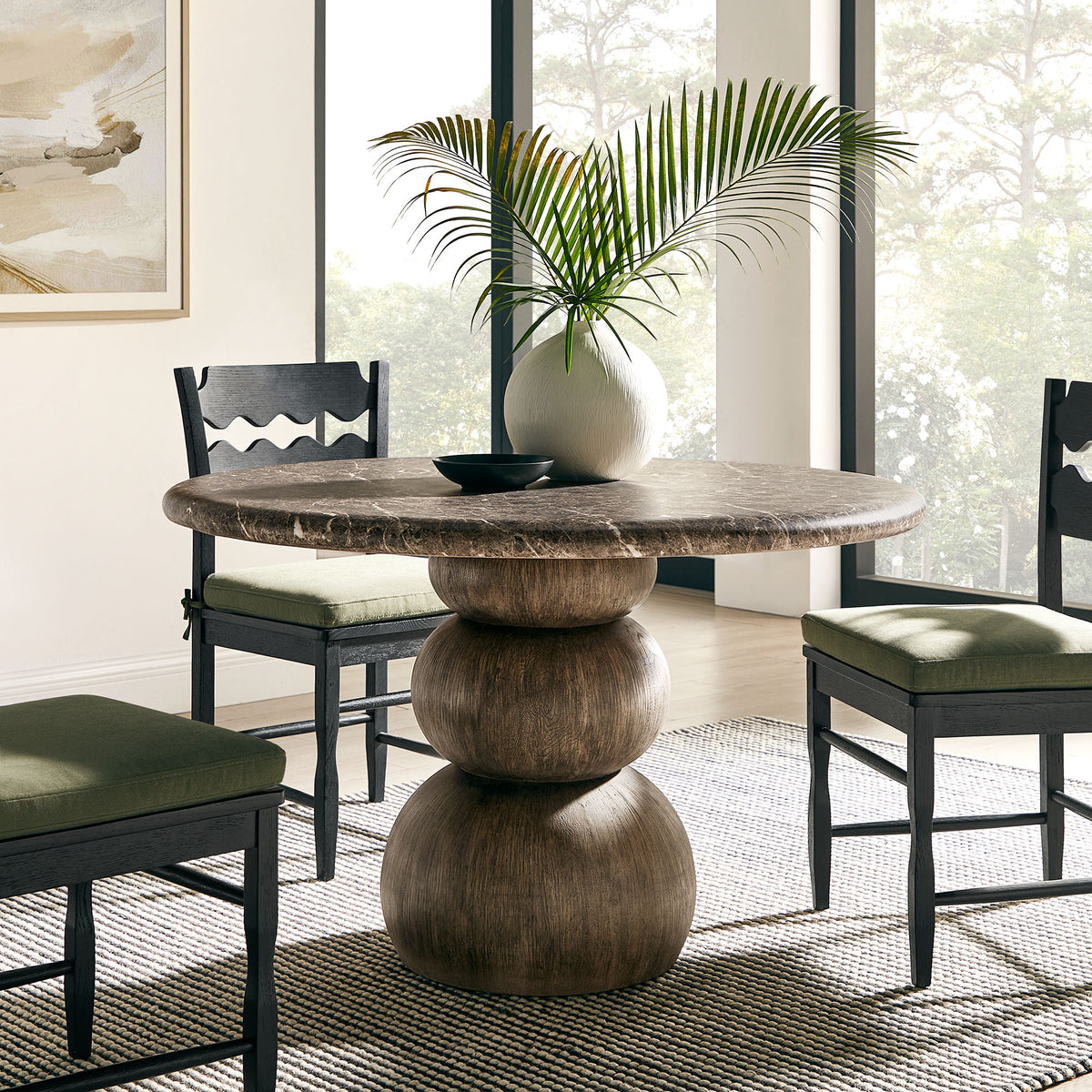 Pietra Indoor Outdoor Patio Round Dining Table - Dark Emperador Marble