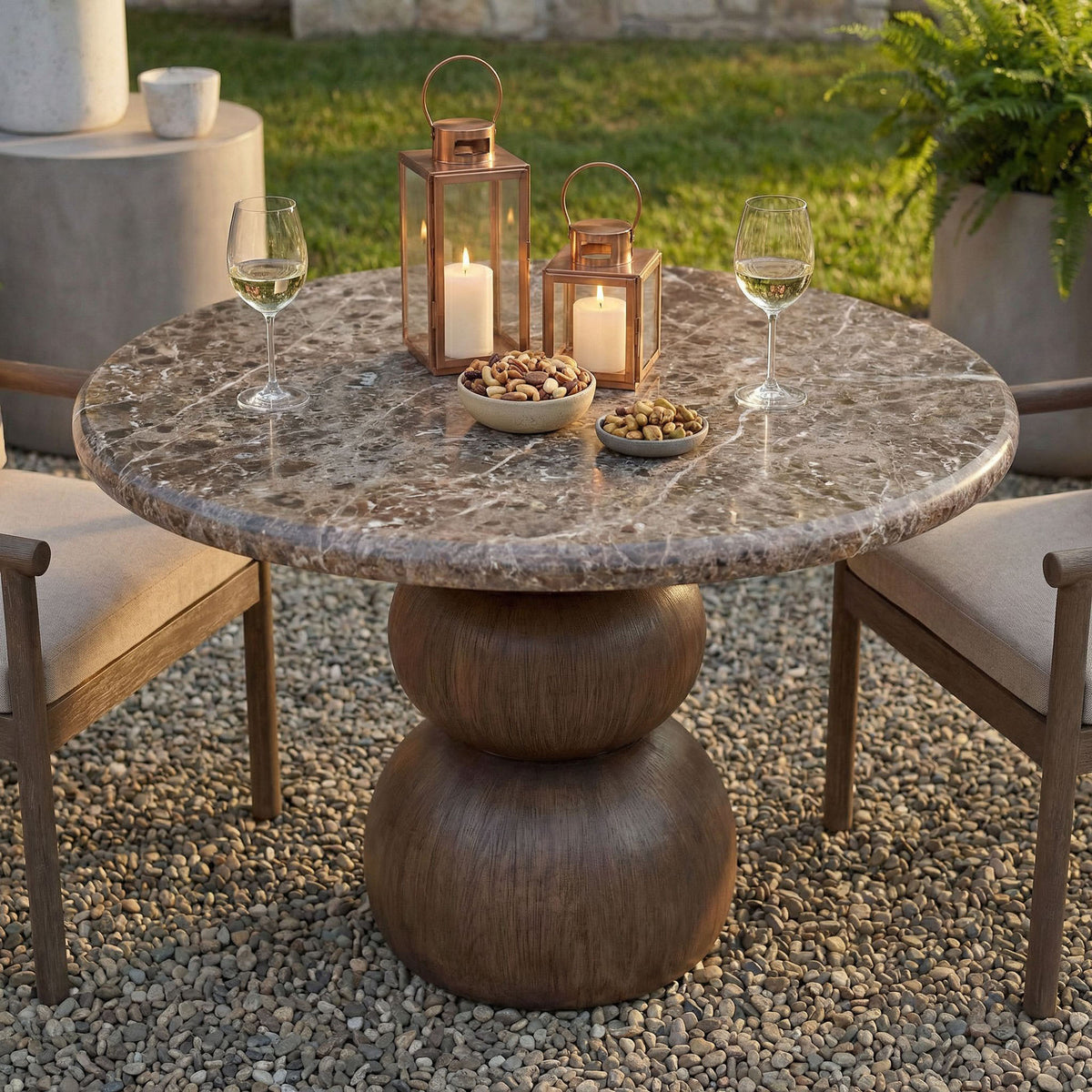 Pietra Indoor Outdoor Patio Round Dining Table - Dark Emperador Marble