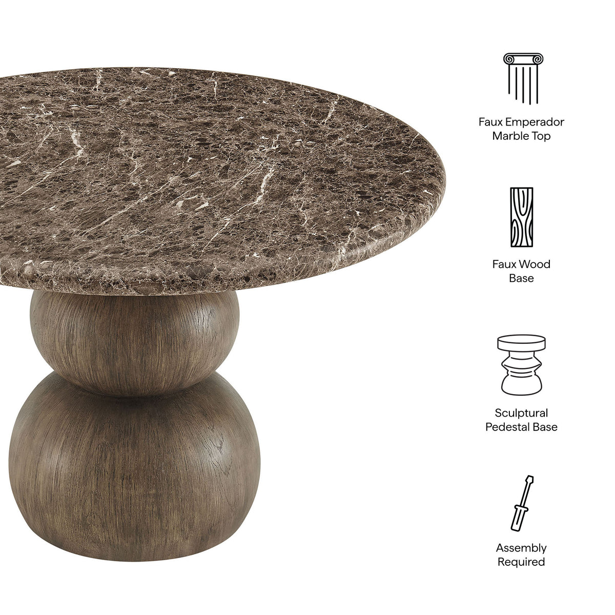 Pietra Indoor Outdoor Patio Round Dining Table - Dark Emperador Marble