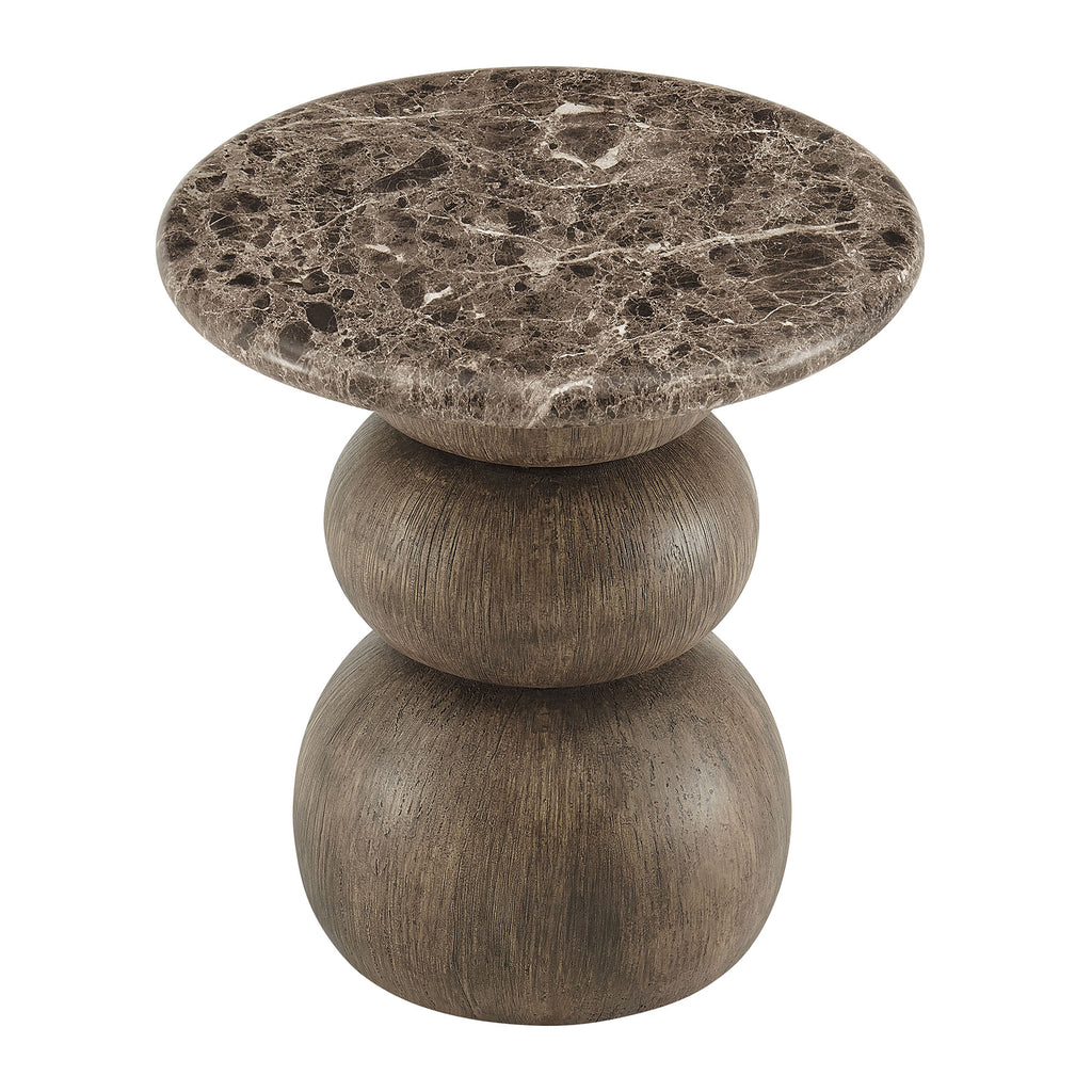 Pietra Indoor Outdoor Patio Round Side Table - Dark Emperador Marble