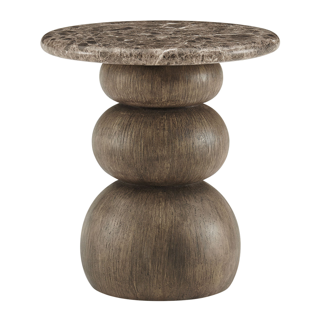 Pietra Indoor Outdoor Patio Round Side Table - Dark Emperador Marble