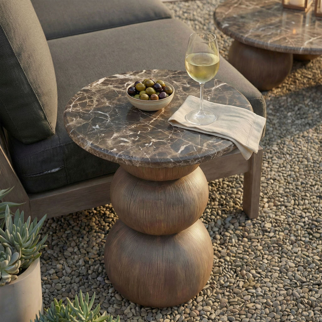 Pietra Indoor Outdoor Patio Round Side Table - Dark Emperador Marble