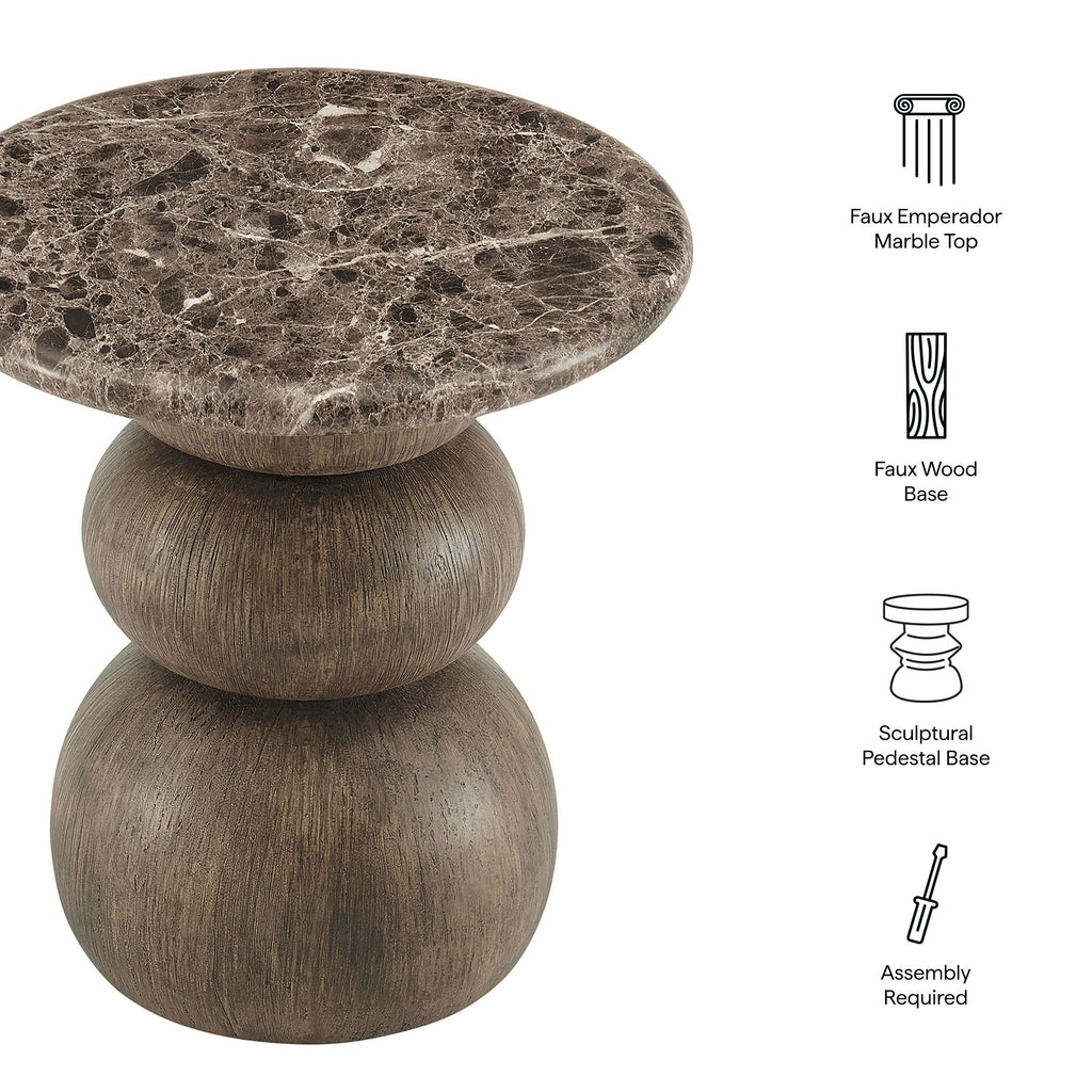 Pietra Indoor Outdoor Patio Round Side Table - Dark Emperador Marble