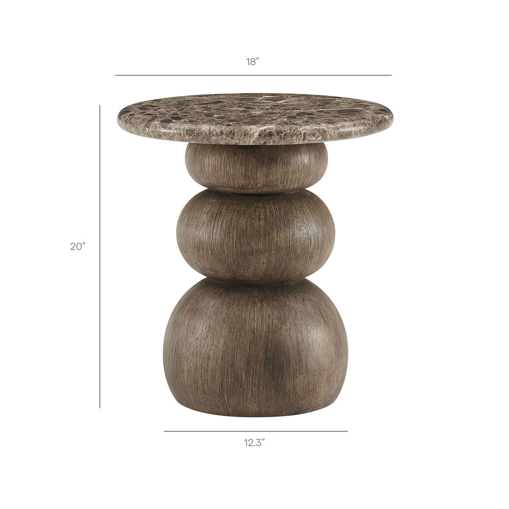 Pietra Indoor Outdoor Patio Round Side Table - Dark Emperador Marble