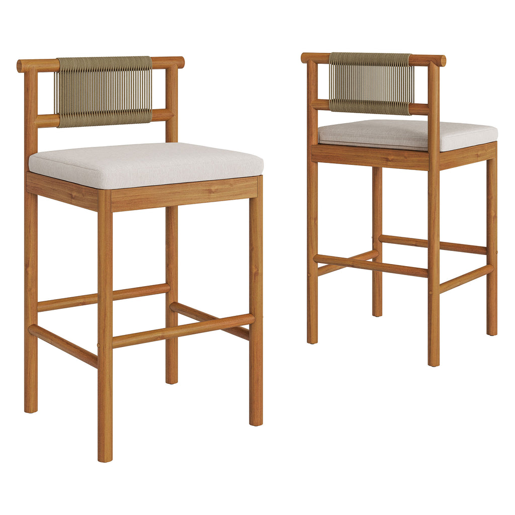 Eleni Outdoor Patio Teak Wood Bar Stools Set of 2 - Natural Sail