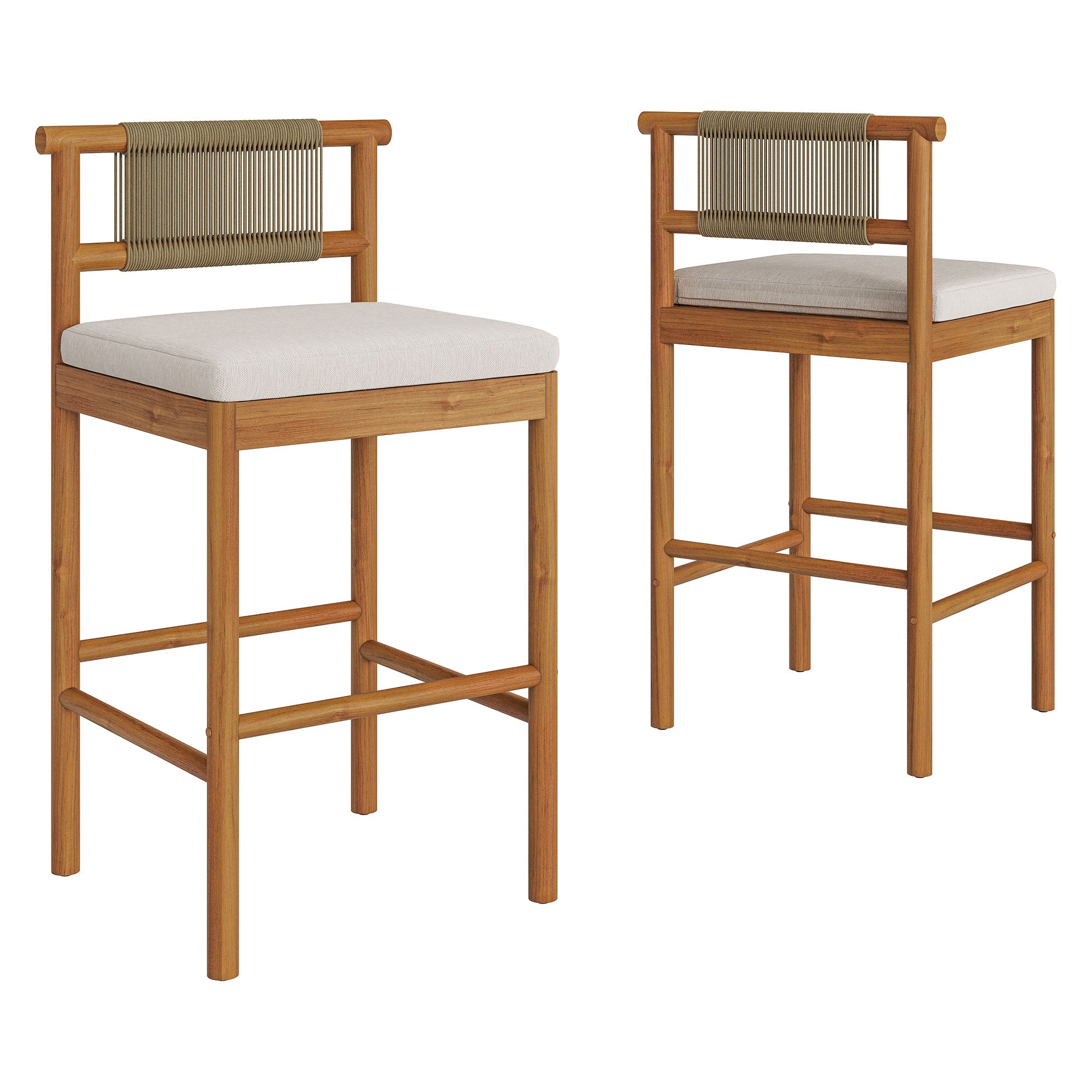 Eleni Outdoor Patio Teak Wood Bar Stools Set of 2 - Natural Sail