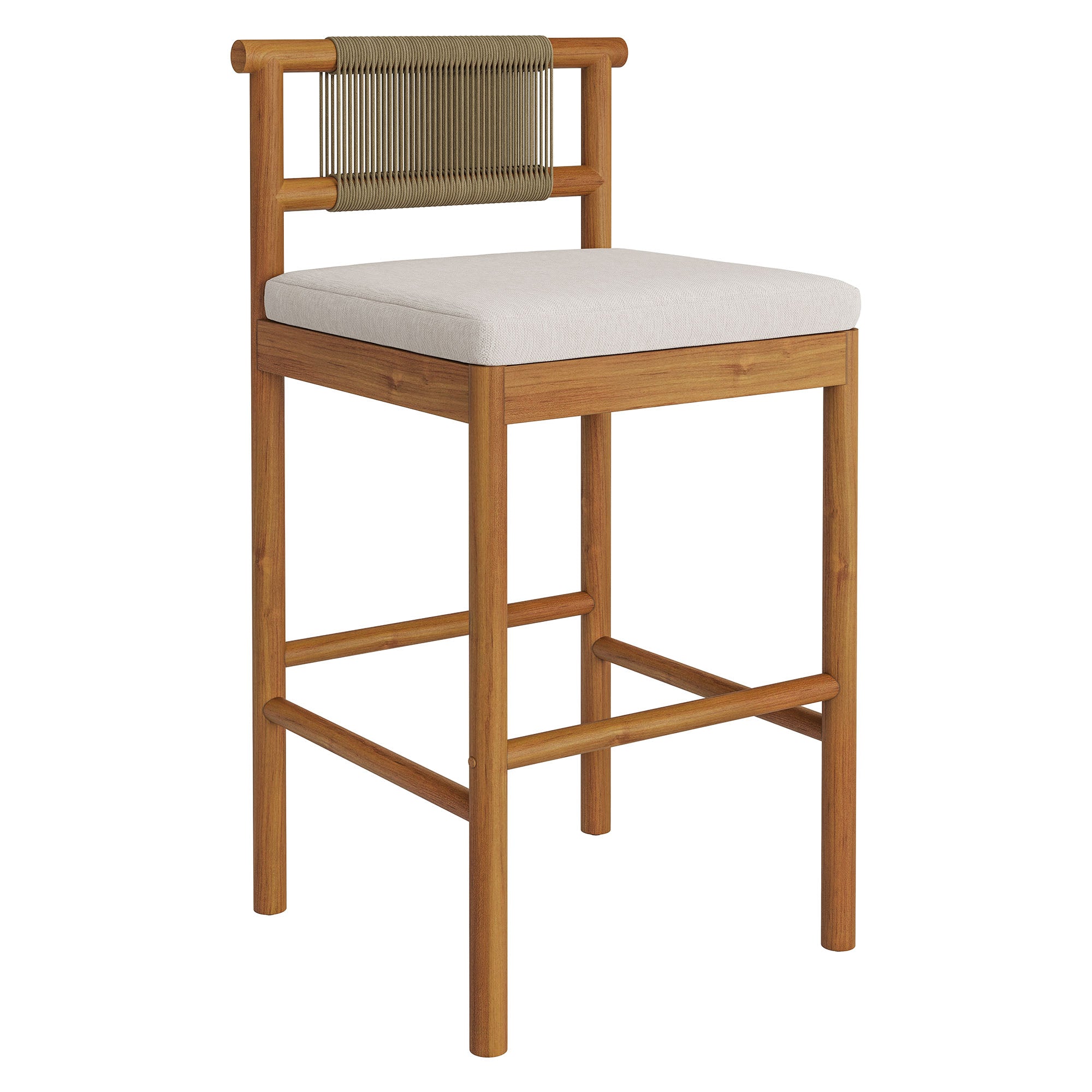 Eleni Outdoor Patio Teak Wood Bar Stools Set of 2 - Natural Sail