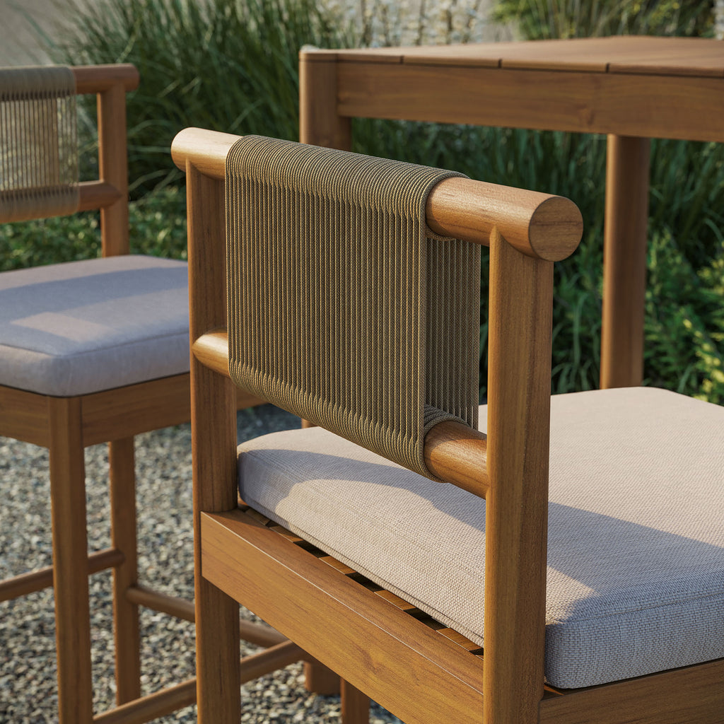 Eleni Outdoor Patio Teak Wood Bar Stools Set of 2 - Natural Sail