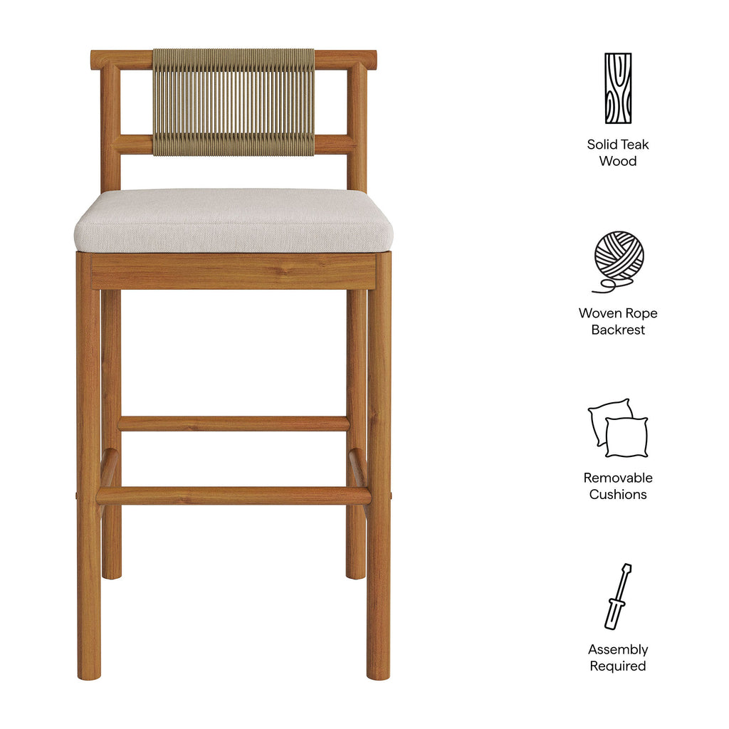 Eleni Outdoor Patio Teak Wood Bar Stools Set of 2 - Natural Sail
