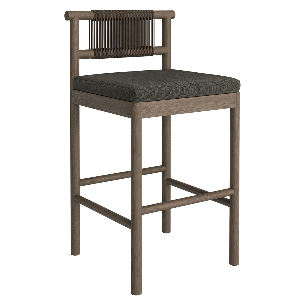 Eleni Outdoor Patio Teak Wood Bar Stools Set of 2 - Weathered Gray Flint