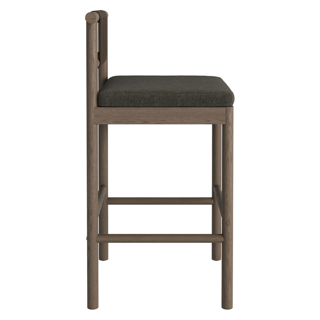 Eleni Outdoor Patio Teak Wood Bar Stools Set of 2 - Weathered Gray Flint
