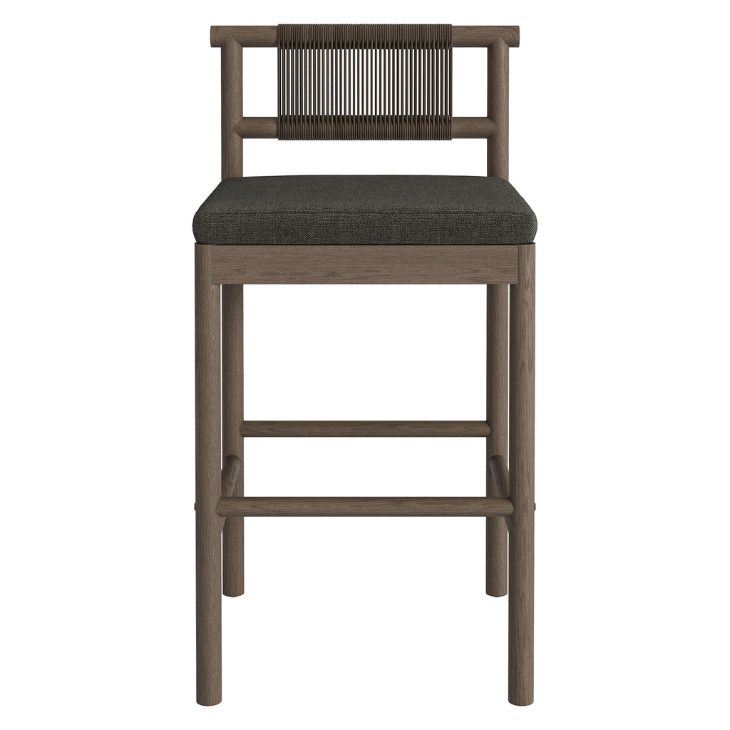 Eleni Outdoor Patio Teak Wood Bar Stools Set of 2 - Weathered Gray Flint