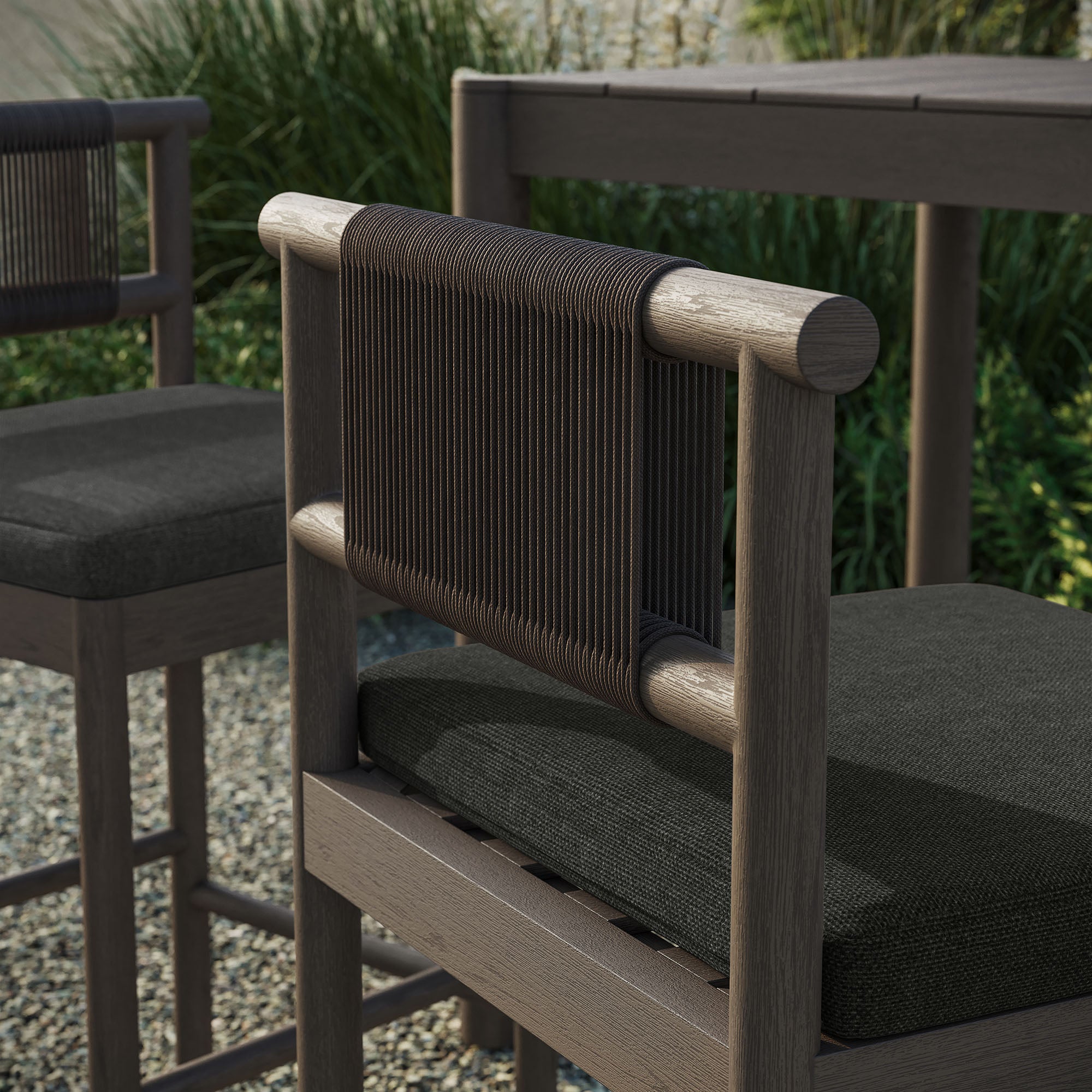 Eleni Outdoor Patio Teak Wood Bar Stools Set of 2 - Weathered Gray Flint