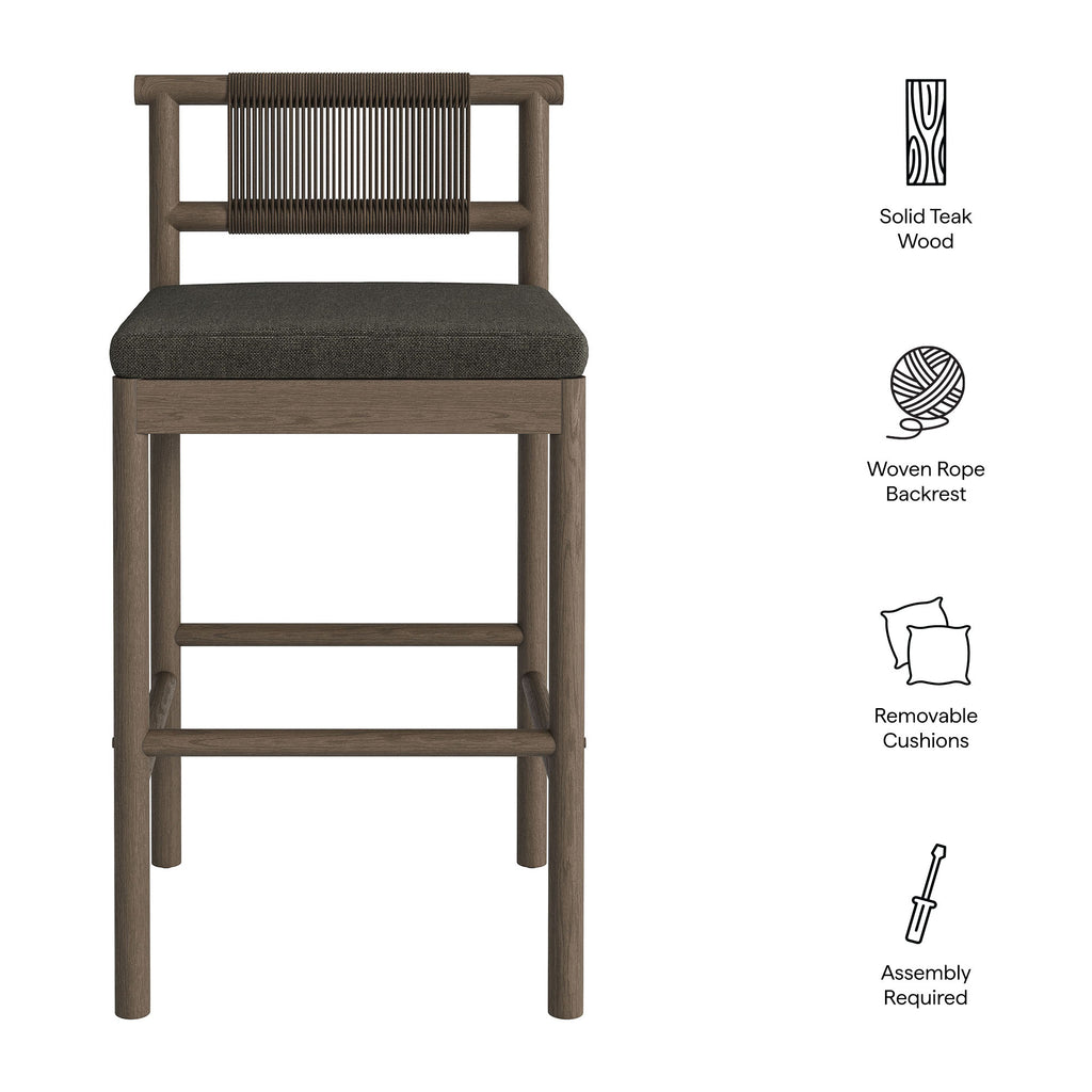 Eleni Outdoor Patio Teak Wood Bar Stools Set of 2 - Weathered Gray Flint