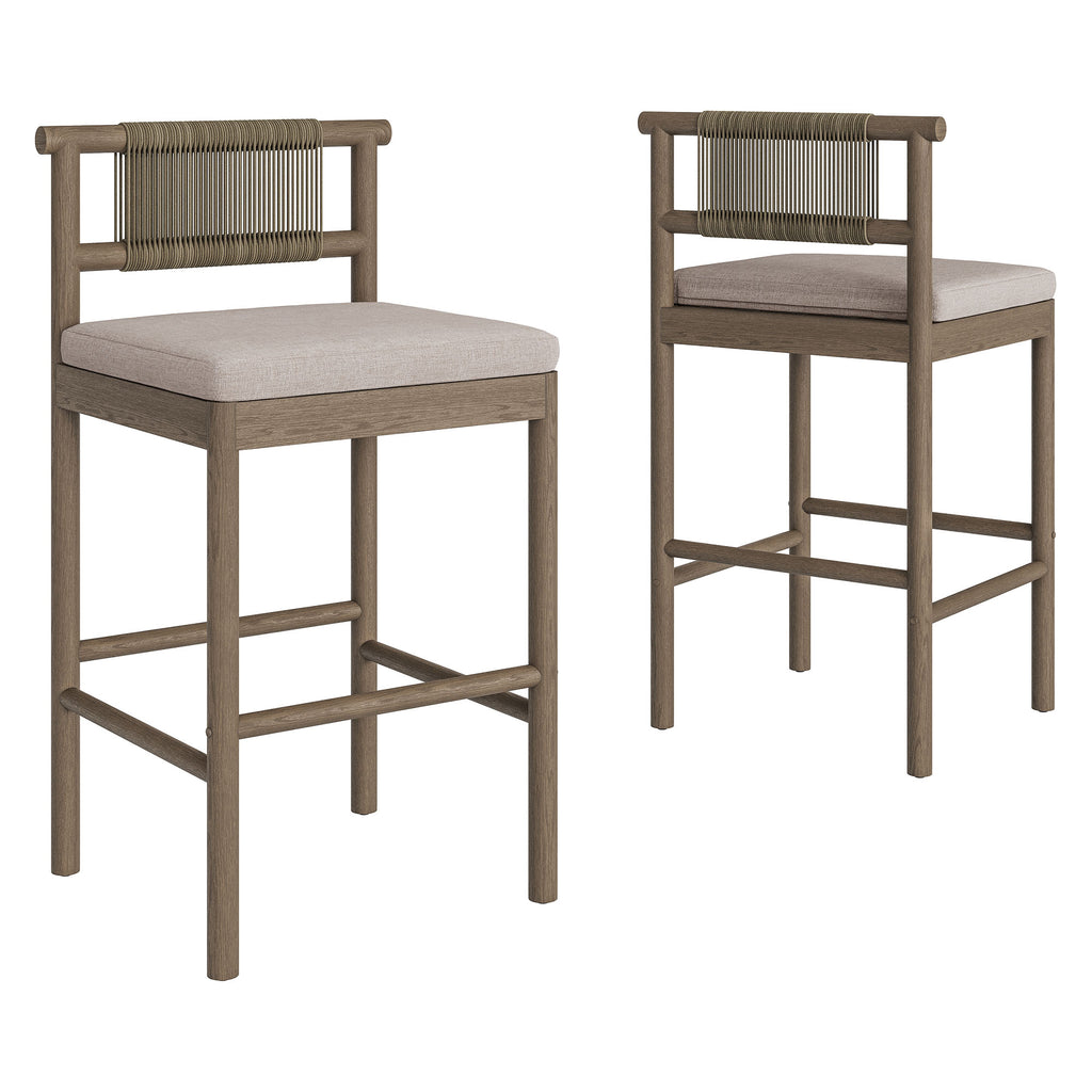 Eleni Outdoor Patio Teak Wood Bar Stools Set of 2 - Weathered Gray Pebble