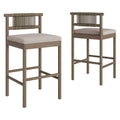 Eleni Outdoor Patio Teak Wood Bar Stools Set of 2 - Weathered Gray Pebble