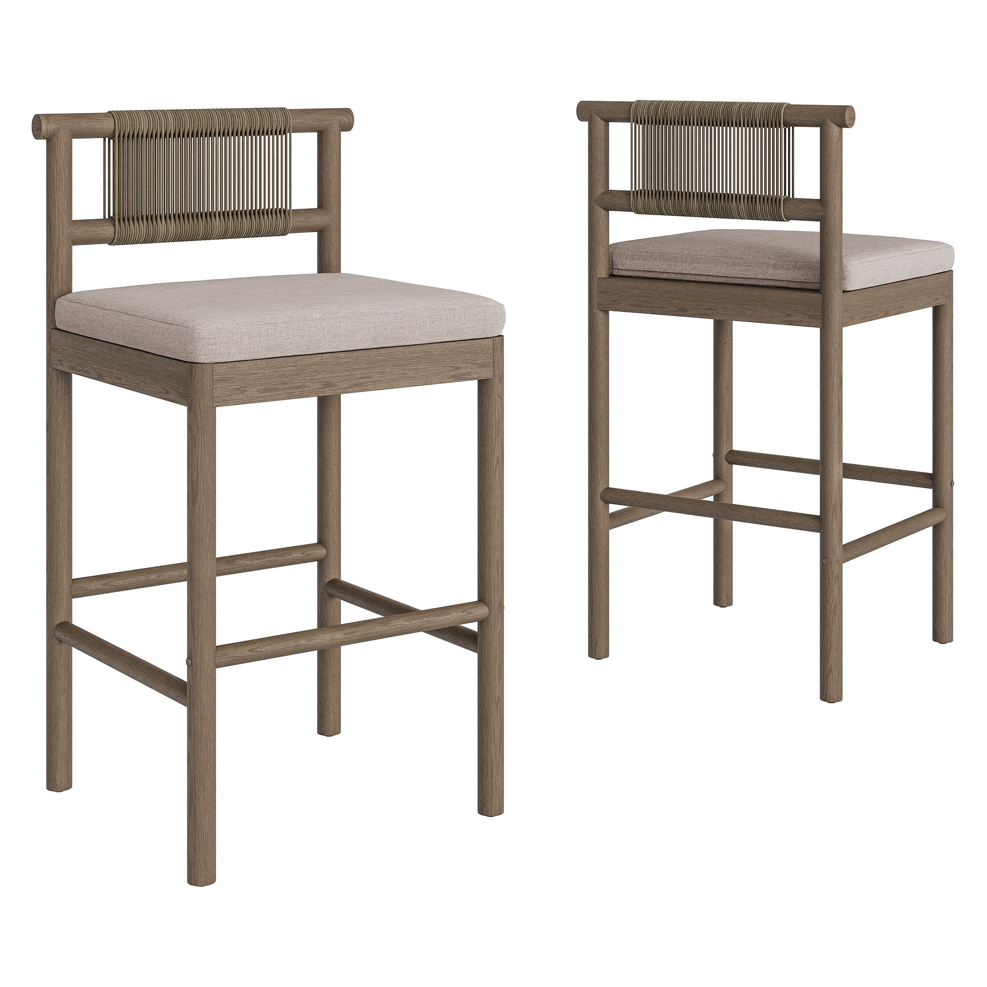 Eleni Outdoor Patio Teak Wood Bar Stools Set of 2 - Weathered Gray Pebble