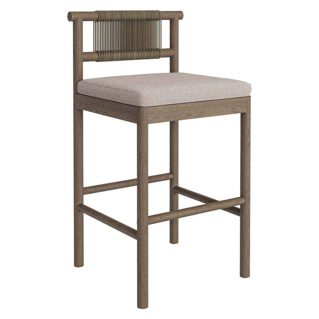 Eleni Outdoor Patio Teak Wood Bar Stools Set of 2 - Weathered Gray Pebble