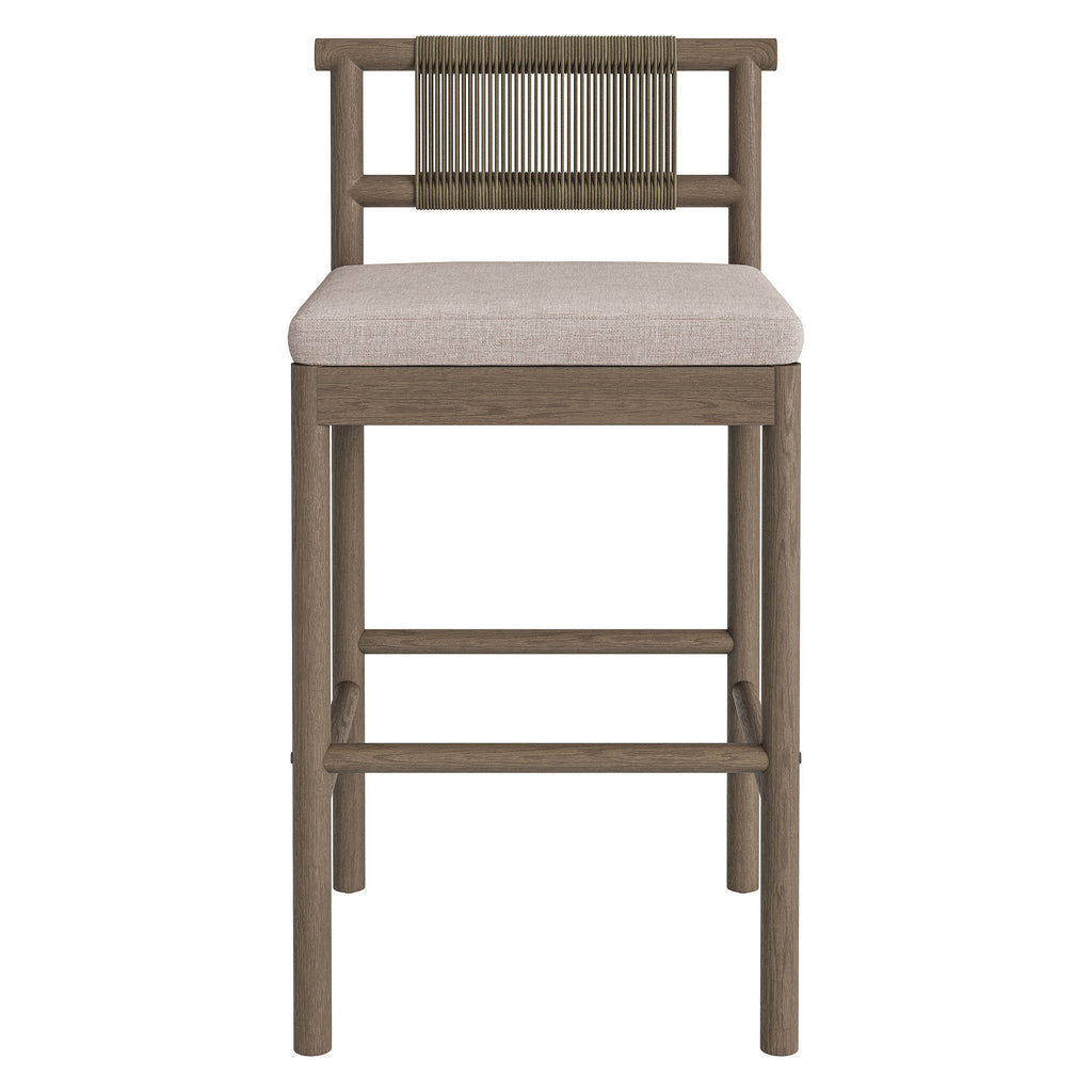 Eleni Outdoor Patio Teak Wood Bar Stools Set of 2 - Weathered Gray Pebble