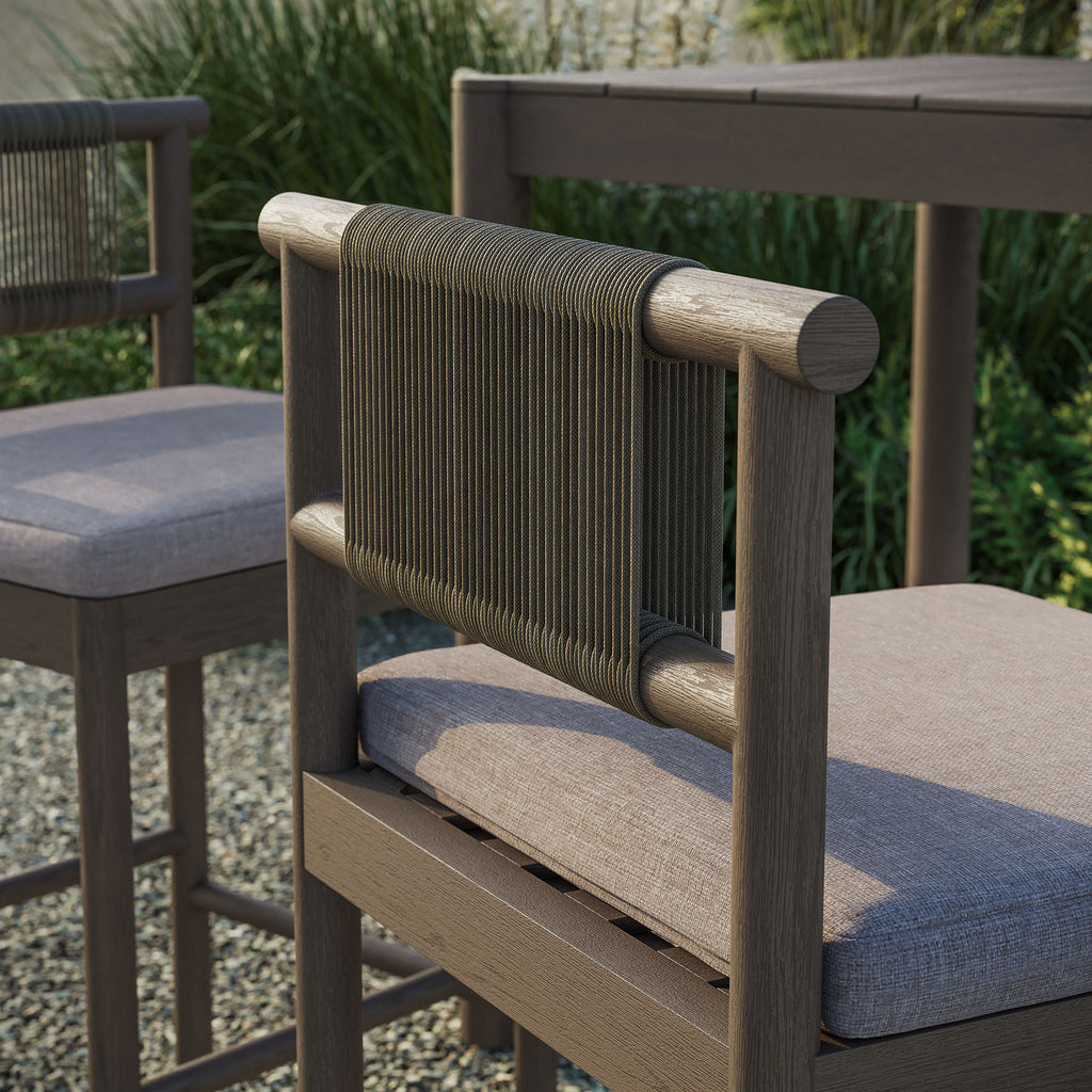 Eleni Outdoor Patio Teak Wood Bar Stools Set of 2 - Weathered Gray Pebble