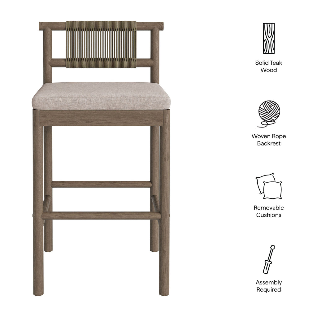Eleni Outdoor Patio Teak Wood Bar Stools Set of 2 - Weathered Gray Pebble