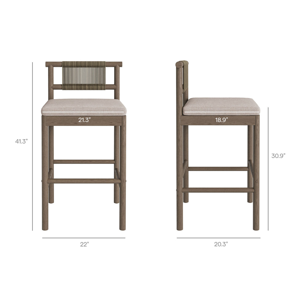 Eleni Outdoor Patio Teak Wood Bar Stools Set of 2 - Weathered Gray Pebble