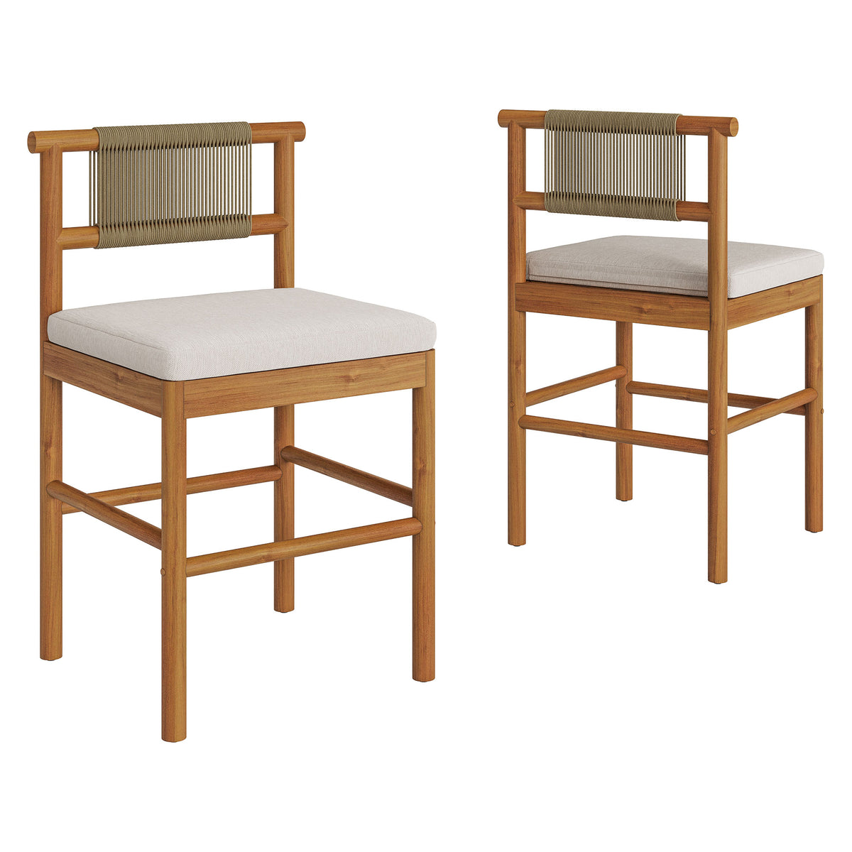 Eleni Outdoor Patio Teak Wood Counter Stools Set of 2 - Natural Sail
