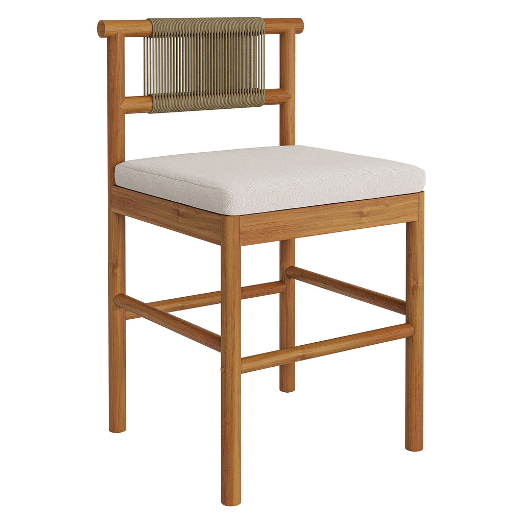 Eleni Outdoor Patio Teak Wood Counter Stools Set of 2 - Natural Sail