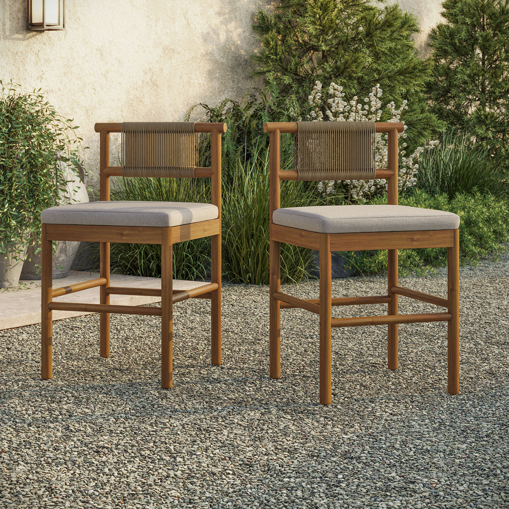 Eleni Outdoor Patio Teak Wood Counter Stools Set of 2 - Natural Sail