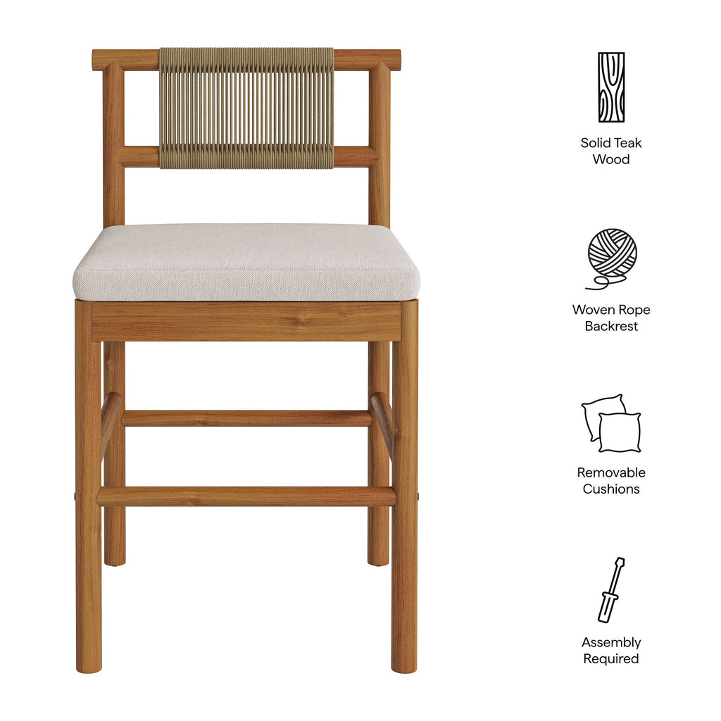Eleni Outdoor Patio Teak Wood Counter Stools Set of 2 - Natural Sail