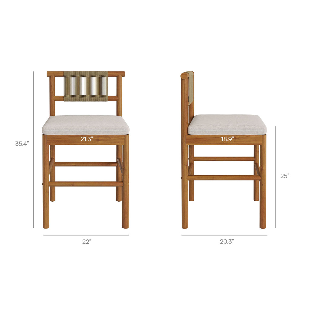 Eleni Outdoor Patio Teak Wood Counter Stools Set of 2 - Natural Sail