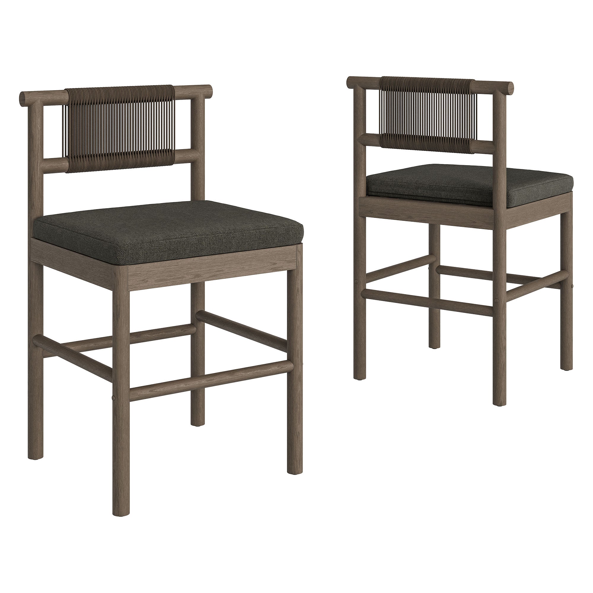 Eleni Outdoor Patio Teak Wood Counter Stools Set of 2 - Weathered Gray Flint